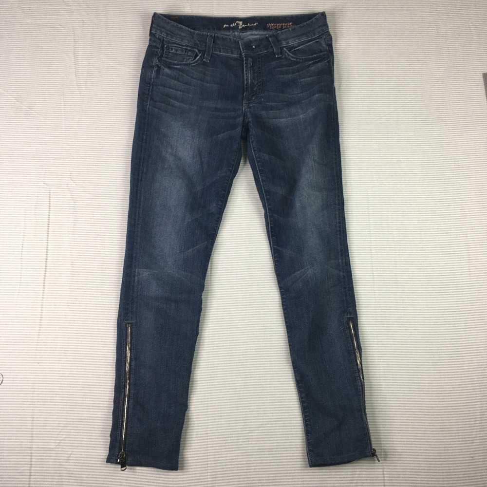 7 For All Mankind Gwenevere Super Skinny Jeans Ankle Zip Dark Wash Denim Size 28